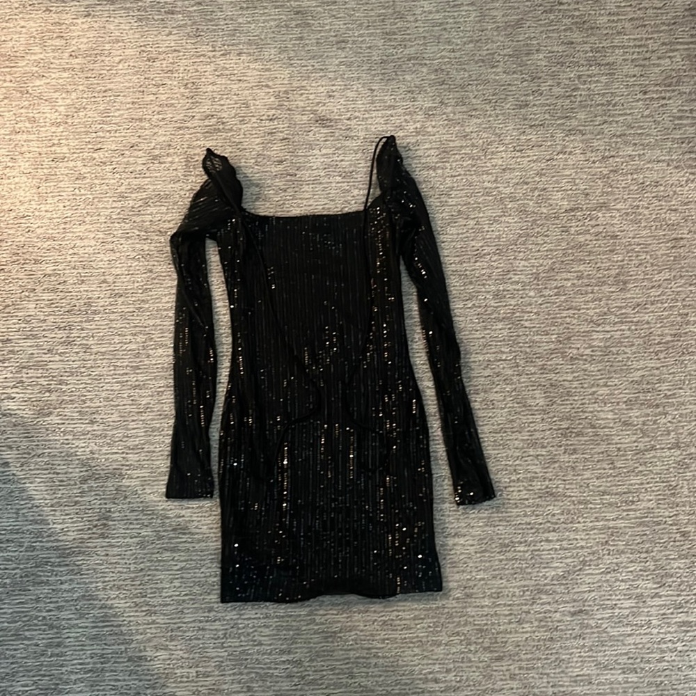 Lucy in the sky Giulia Square Neck Dress in Black Sequin